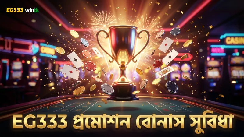 EG333 প্রমোশনগুলোর বিভিন্ন ধরণের বোনাস সুবিধা দেখানো হয়েছে।